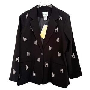 NWT 1X Quackery Factory Black Blazer‎ Zebra Embroidered